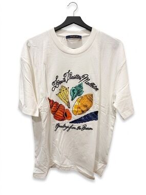 Louis Vuitton White Short-Sleeve Tee with Multicolor Shell Graphic